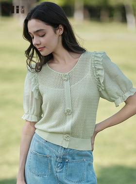 天谜针织衫小花镂空莱赛尔清新时尚小衫2024夏季女装TMi242128