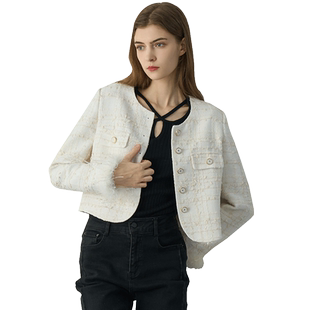 天谜外套小香风法式短款时尚圆领淑女上衣2024秋季女装TMi243044