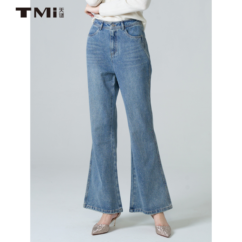 天谜微喇自然腰牛仔裤