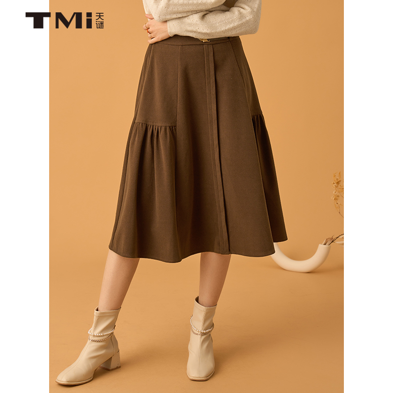 天谜中长纯色A版百褶半身裙
