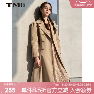 TMi专柜同款天谜女装23秋季新品韩版双排扣中长款风衣外套233032