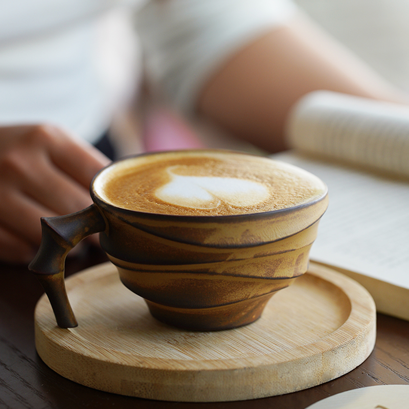 象有秘密复古竹节咖啡杯陶瓷马克杯创意高档精致茶杯日式小众杯子
