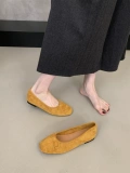 Женские корейские замшевые туфли на плоской подошве, весна-осень 2025, новые женские балетки на одной ножке в стиле ретро, ​​балетки на плоской подошве