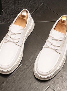 白色皮鞋2025秋季新款潮牌男鞋鞋内增高鞋子男韩版百搭商务休闲鞋