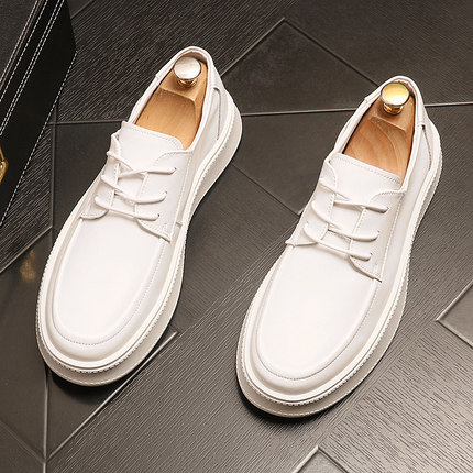 白色皮鞋2025秋季新款潮牌男鞋鞋内增高鞋子男韩版百搭商务休闲鞋