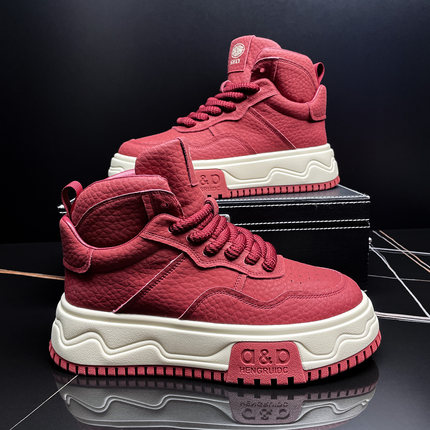 高帮鞋男款2025秋冬季新款短靴增高厚底潮牌男鞋百搭百搭马丁靴子