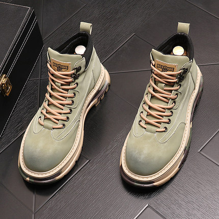 中帮马丁靴秋冬加绒保暖棉靴真皮男鞋英伦风大黄靴靴短筒工装靴男