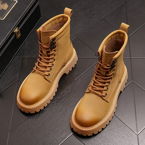 英伦风真皮马丁靴男款大黄靴