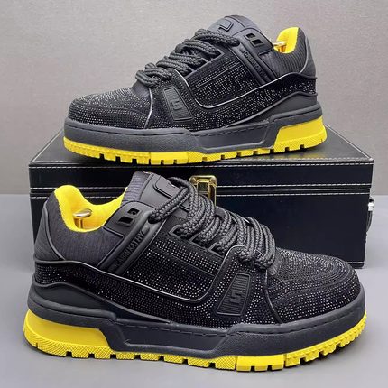 欧洲站时尚个性烫钻潮牌男鞋小众原创拼色板鞋舒适百搭厚底休闲鞋