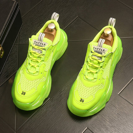 巴黎时尚老爹鞋2025新款绿色男鞋子透气跑步鞋韩版男士运动休闲鞋