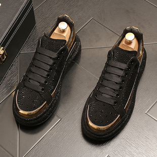 男士休闲鞋2025秋季新款松糕鞋水钻网红潮鞋欧洲站时尚个性鞋子男