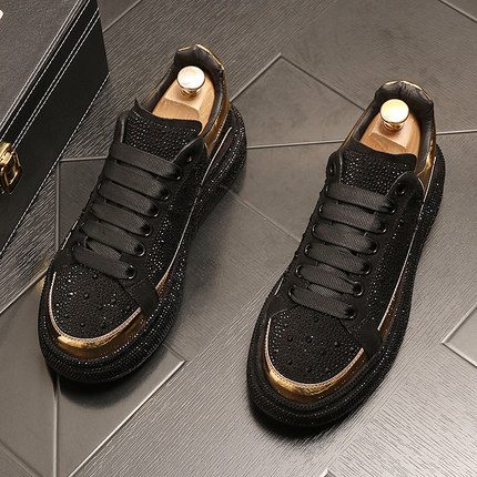 男士休闲鞋2025秋季新款松糕鞋水钻网红潮鞋欧洲站时尚个性鞋子男