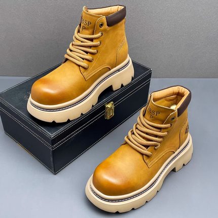 英伦风马丁靴男冬季加绒保暖棉鞋厚底大黄靴百搭户外工装机车靴子