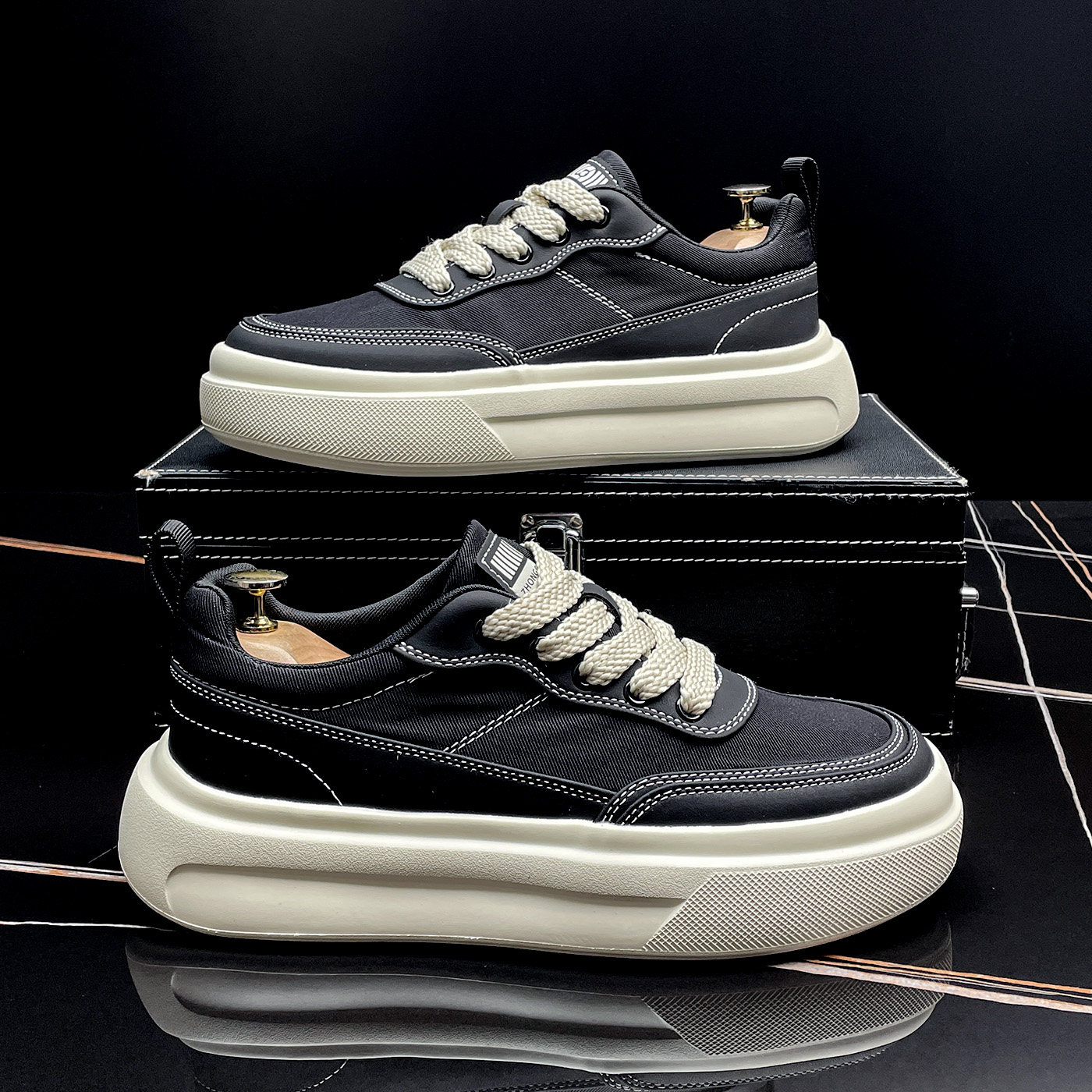 厚底板鞋男2026春季新款透气帆布鞋软底舒适潮牌男鞋百搭休闲鞋子