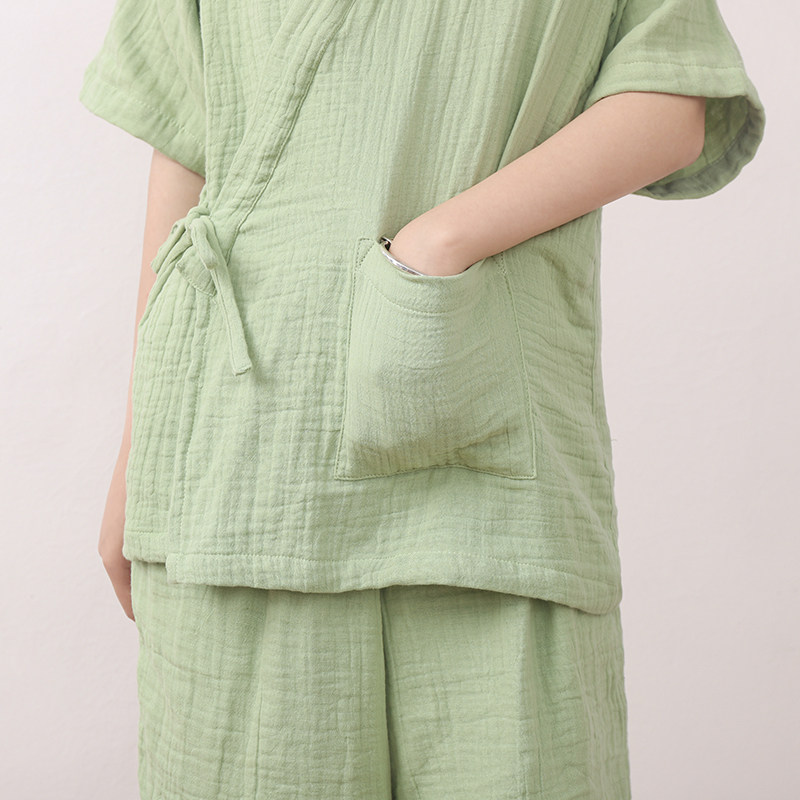 夏季薄款纯棉纱布情侣睡衣吸水速干女短款男家居服可外穿休闲居家