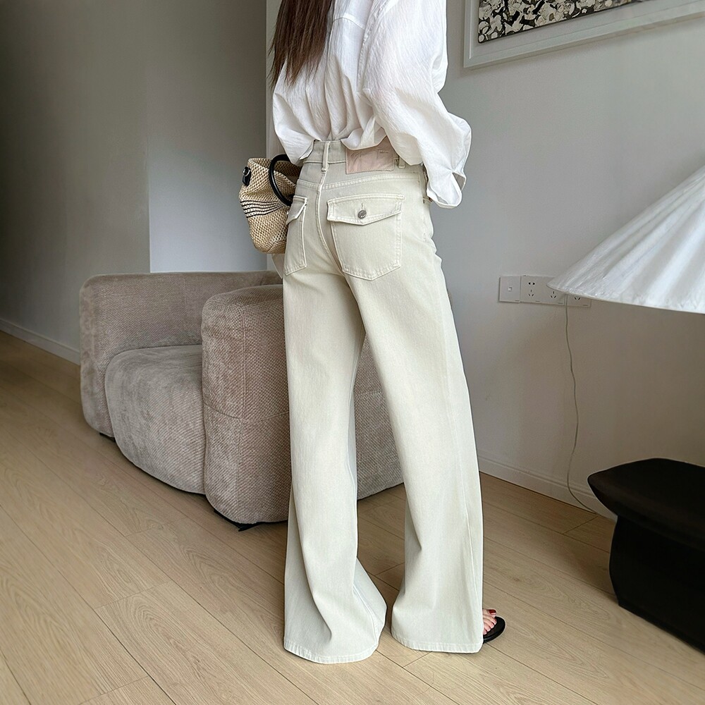 BEKISS贝斯79071-9直筒微喇牛仔裤女春新款喇叭裤高腰阔腿拖地裤