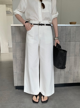 BEKISS贝斯9001-2阔腿牛仔裤女2026夏新款直筒裤薄款莱赛尔十分裤