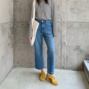 BEKISS贝斯7798直筒牛仔裤女2026春季新款阔腿裤高腰小个子九分裤