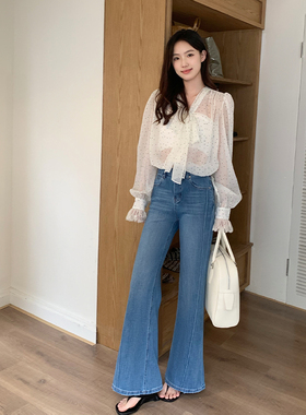 MINGGOOD解构分割高腰显瘦四面弹微喇牛仔2025年新款喇叭裤K8001