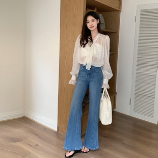 MINGGOOD解构分割高腰显瘦四面弹微喇牛仔2025年新款喇叭裤K8001