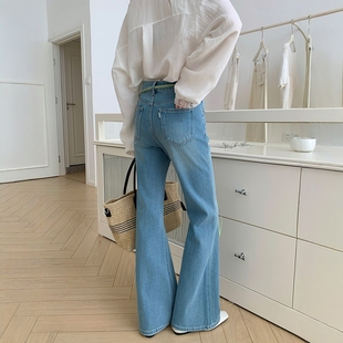 BEKISS贝斯7805直筒微喇牛仔裤女2026早春新款喇叭裤高腰拖地裤子