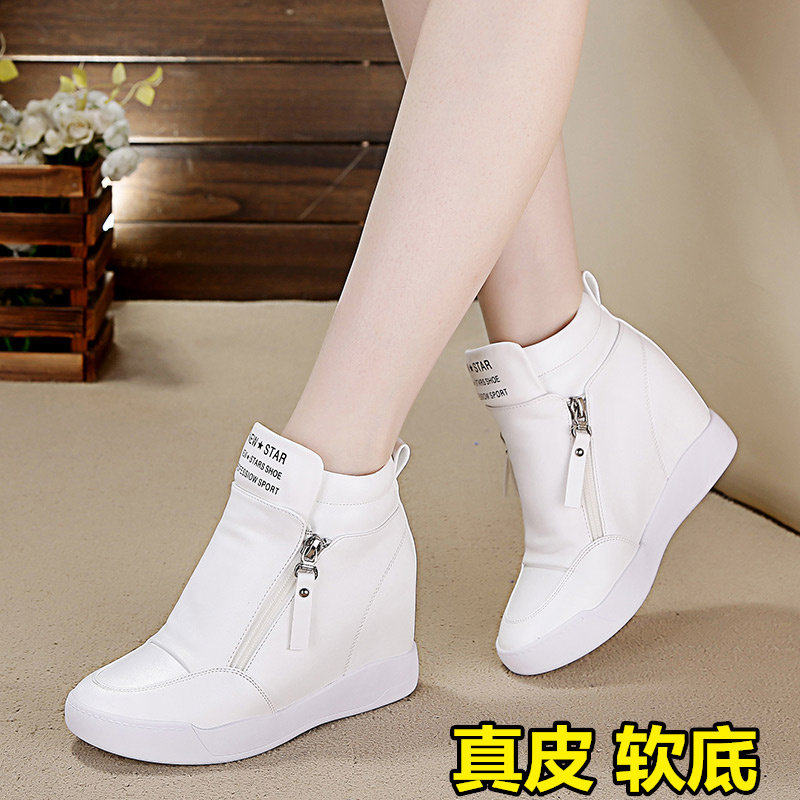 超火爆款真皮小白鞋女2025新款春秋欧美休闲旅游内增高女鞋8cm