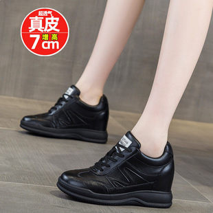 运动休闲内增高鞋 坡跟软底真皮女鞋 新款 2025秋季 7CM 不累脚小白鞋