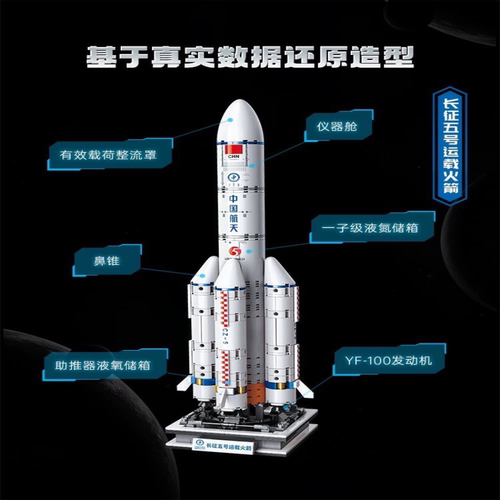 奇妙积木Keeppley玩具中国航天长征五号运载火箭摆件模型礼物 盒
