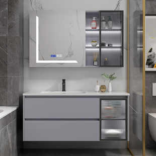 现代简约岩板浴室柜组合卫生间一体洗漱台洗脸池洗手台盆柜卫浴柜