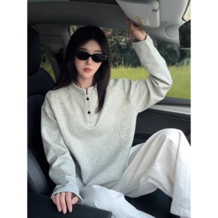 亨利领美式长袖t恤男春季解构拼接打底卫衣重磅设计感正肩polo衫