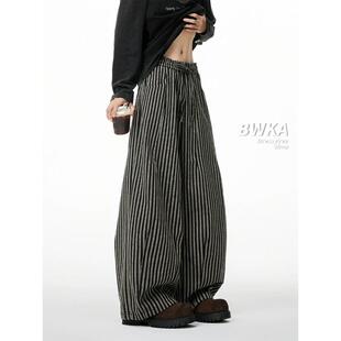 潮牌美式高街垂感竖条纹宽松休闲裤男夏季潮牌hiphop炸街阔腿裤子