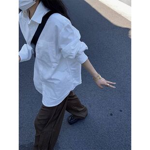 慵懒风白色长袖衬衫男女春夏季宽松韩版通勤法式情侣防晒衬衣外套