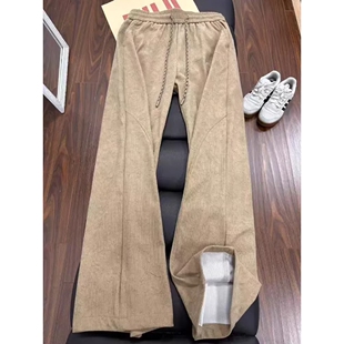 卡其色休闲弯刀卫裤男款春季vintage美式复古裤子运动微喇长裤