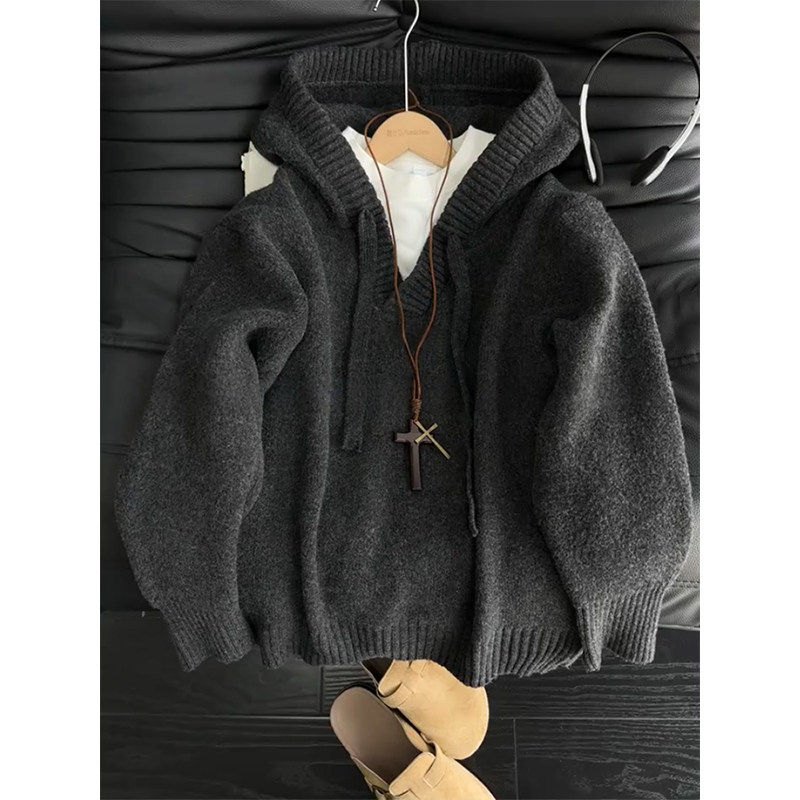 cleanfit深灰色连帽毛衣男秋冬季慵懒风v领针织衫美式情侣装外套,男装,针织衫/毛衣,淘宝优惠券,粉丝福利购,淘宝优惠卷