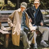 Японский ретро брендовый длинный осенний трендовый плащ подходит для мужчин и женщин, куртка для влюбленных, средней длины, в корейском стиле, оверсайз