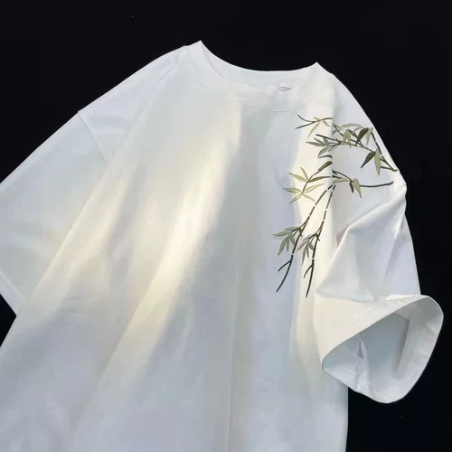 Тонкая дизайнерская футболка с коротким рукавом для отдыха для влюбленных, с вышивкой, оверсайз, китайский стиль