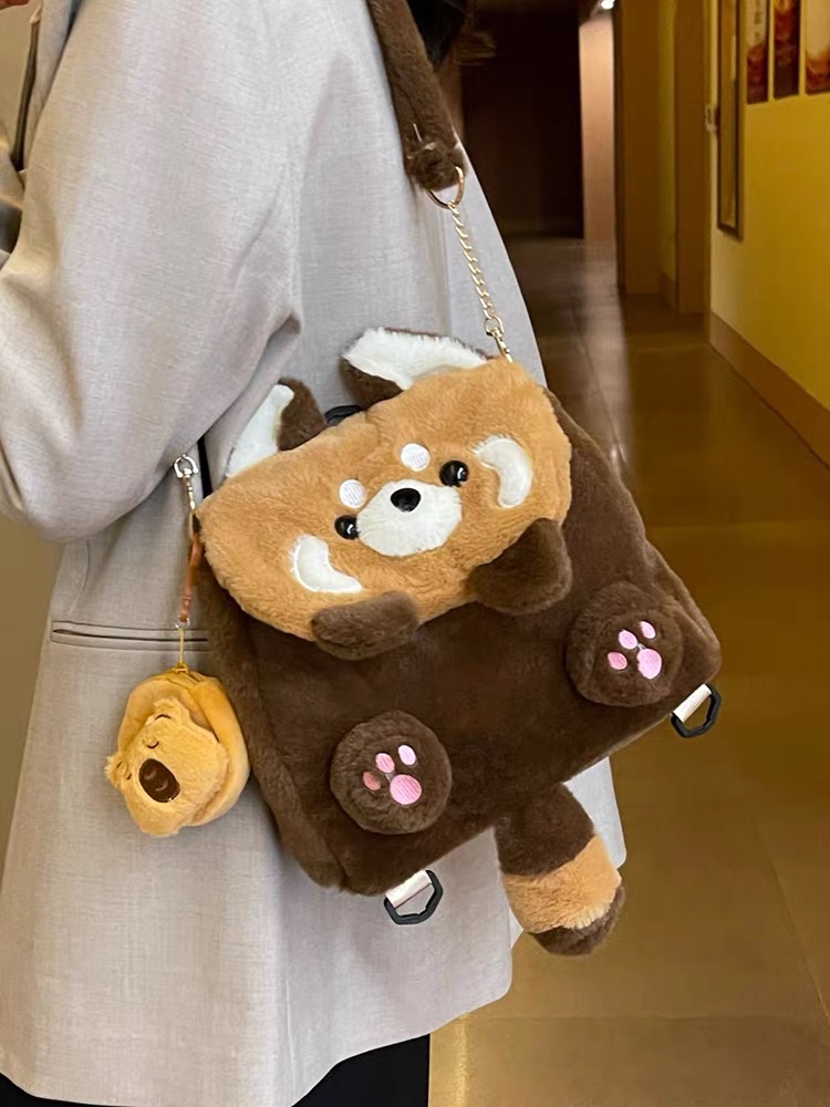 可爱小熊猫毛绒卡通玩偶双肩包新款百搭学生小背包通勤斜挎包礼物