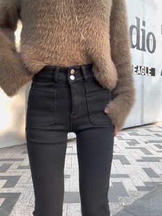 马蹄裤 小个子九分微喇裤 高腰双排扣高弹微喇牛仔裤 新款 女 2024春季