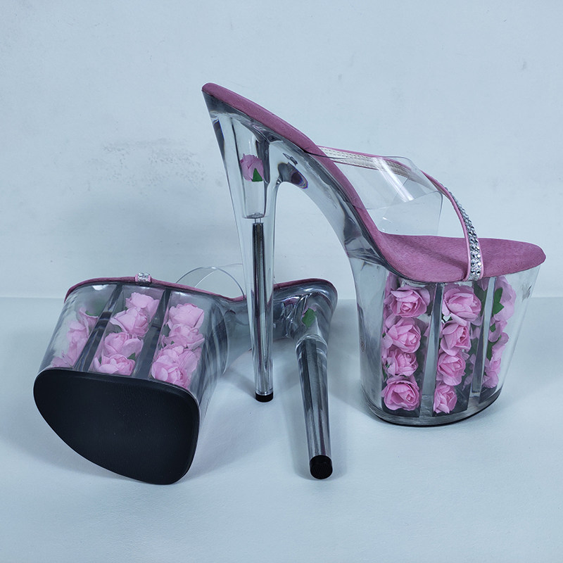 20cm超高跟鞋细跟防水台大码女凉拖鞋41-46夜店情趣花朵水晶婚鞋,女鞋,一字拖,淘宝优惠券,粉丝福利购,淘宝优惠卷