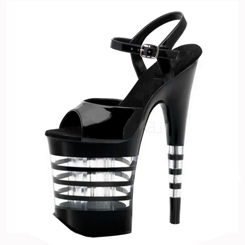 17cm超高跟鞋细跟防水台20公分凉鞋一体跟大码女鞋黑色夜店钢管舞