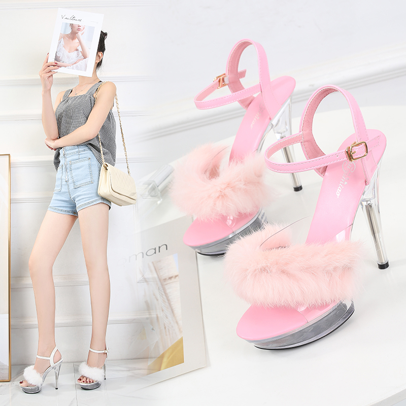 鱼嘴模特走秀透明大码性感高跟鞋