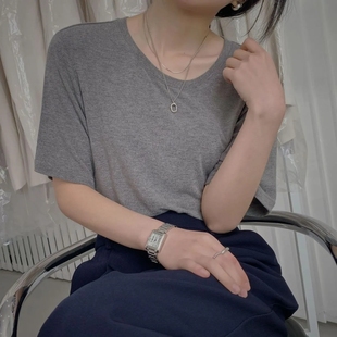 ins纯色圆领上衣潮 2023新款 全民女友衣短袖 韩版 宽松女T恤软糯夏季