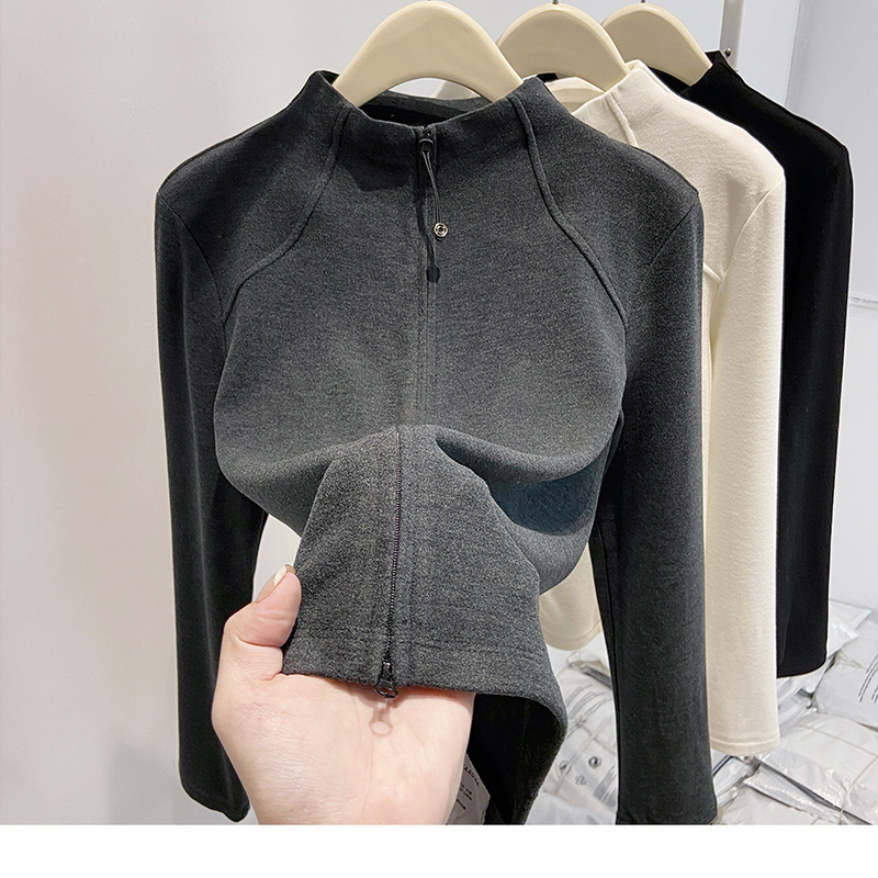 半高领双拉链开衫卫衣女