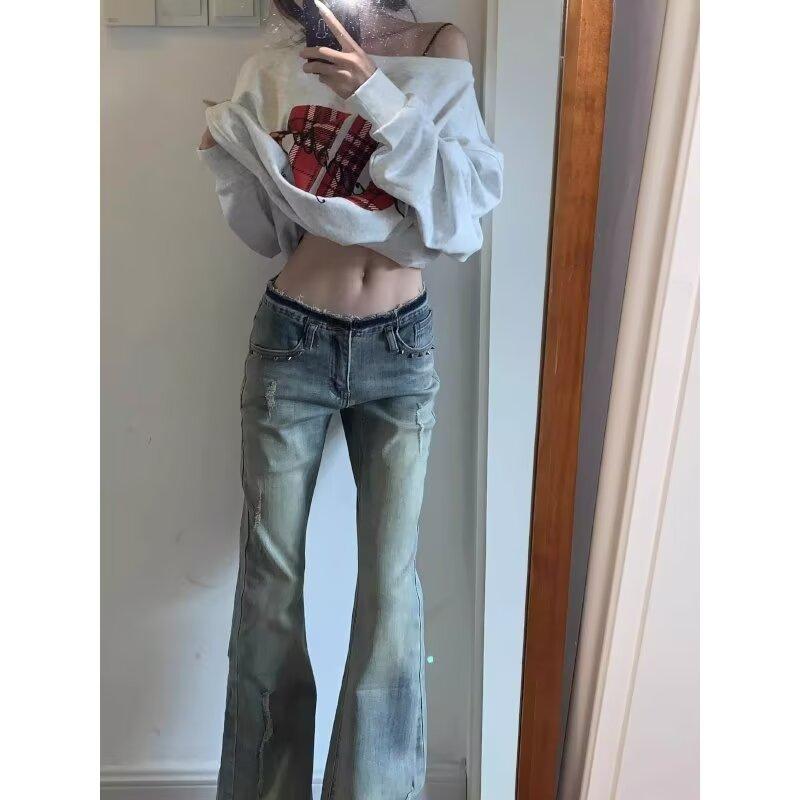 美式高街毛边低腰牛仔裤
