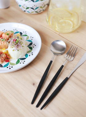 葡萄牙Cutipol官方授权GOA黑色西餐刀叉甜点咖啡勺黄油刀筷子