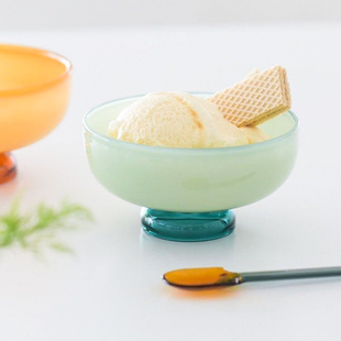 日本进口Amabro艺术感拼色耐热玻璃甜品冰激凌麦片酸奶碗Snow Bow