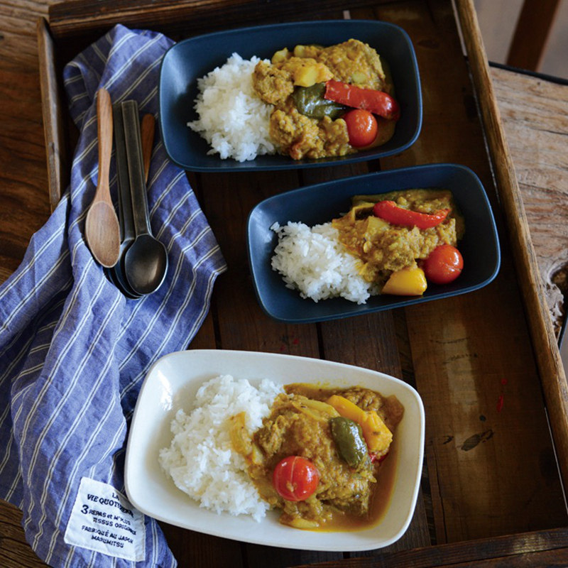 日本制studio m简约纯色亲子丼咖喱饭深餐盘烧烤鱼盘酱料碟essen