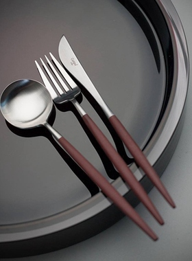 葡萄牙Cutipol官方授权GOA Brown棕色西餐叉勺甜点饮料勺黄油