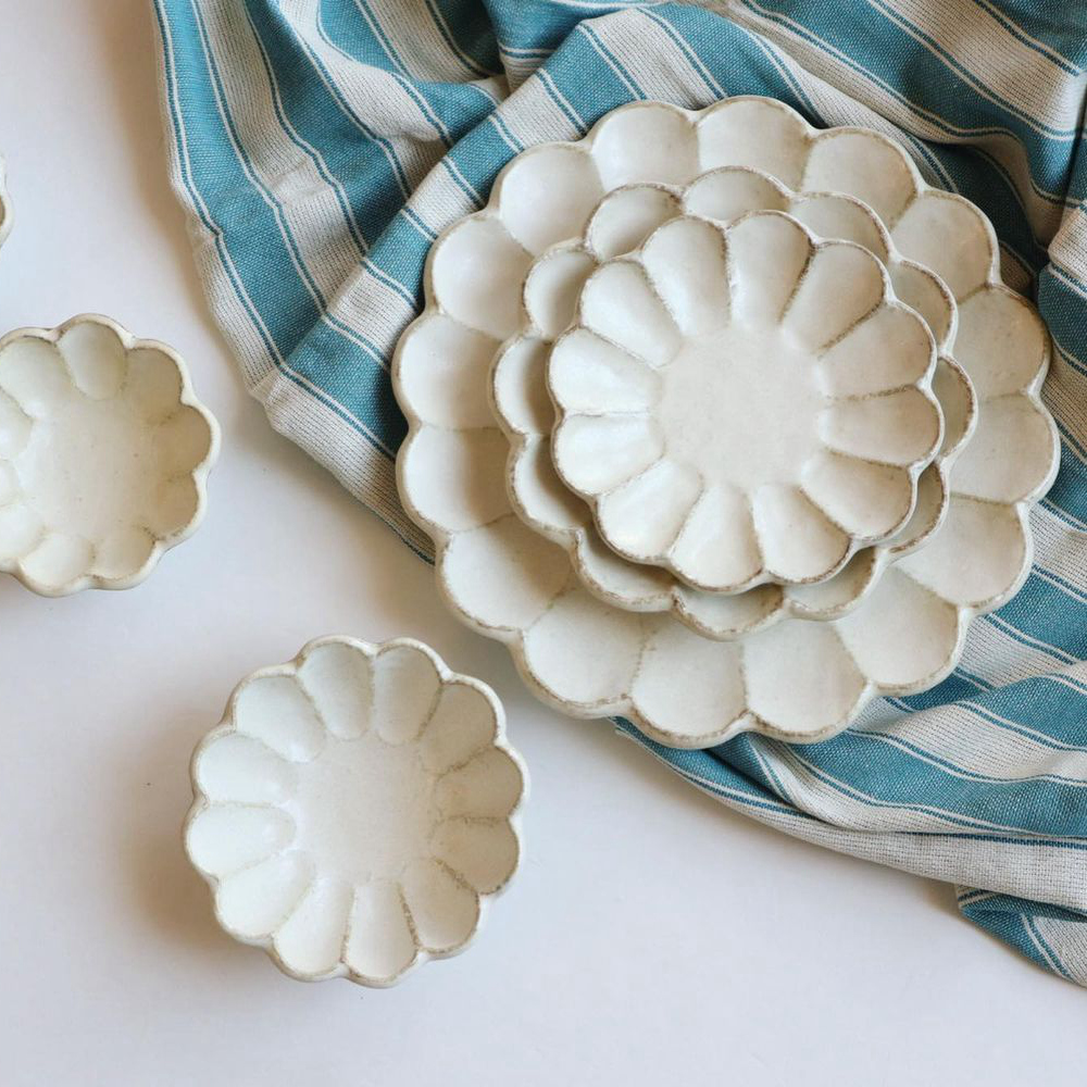 日本小兵梨花粗陶甜点拉面碗深盘