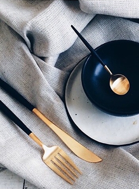 葡萄牙Cutipol官方授权GOA BlackGold黑色镀金西餐叉甜点咖啡勺